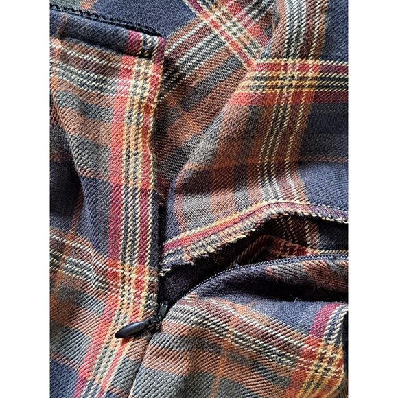 Vtg Plaid Skirt Medium Brown Dark Academia Preppy Women's Lace Trim - Picture 7 of 7